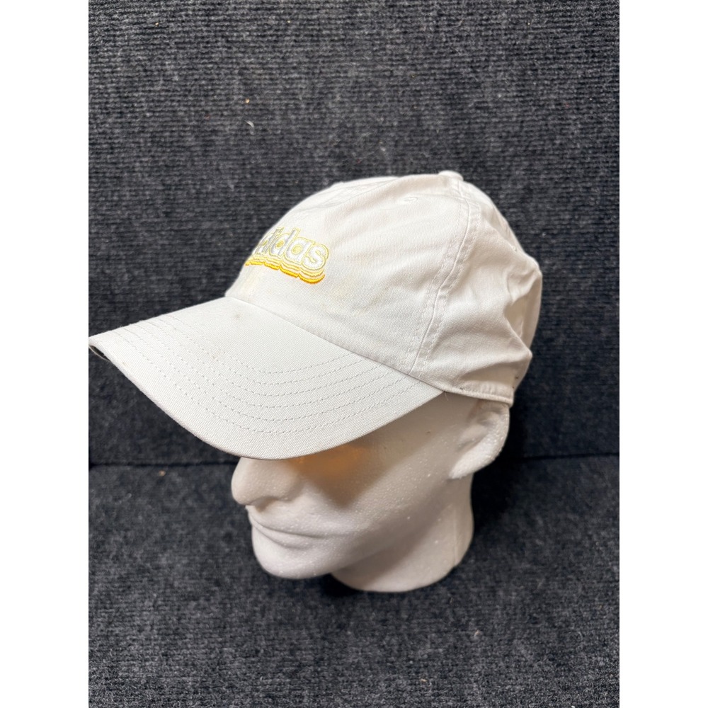Adidas Aeroready White Cotton Strapback Hat Retro Yellow Bubble Logo Cap 3197